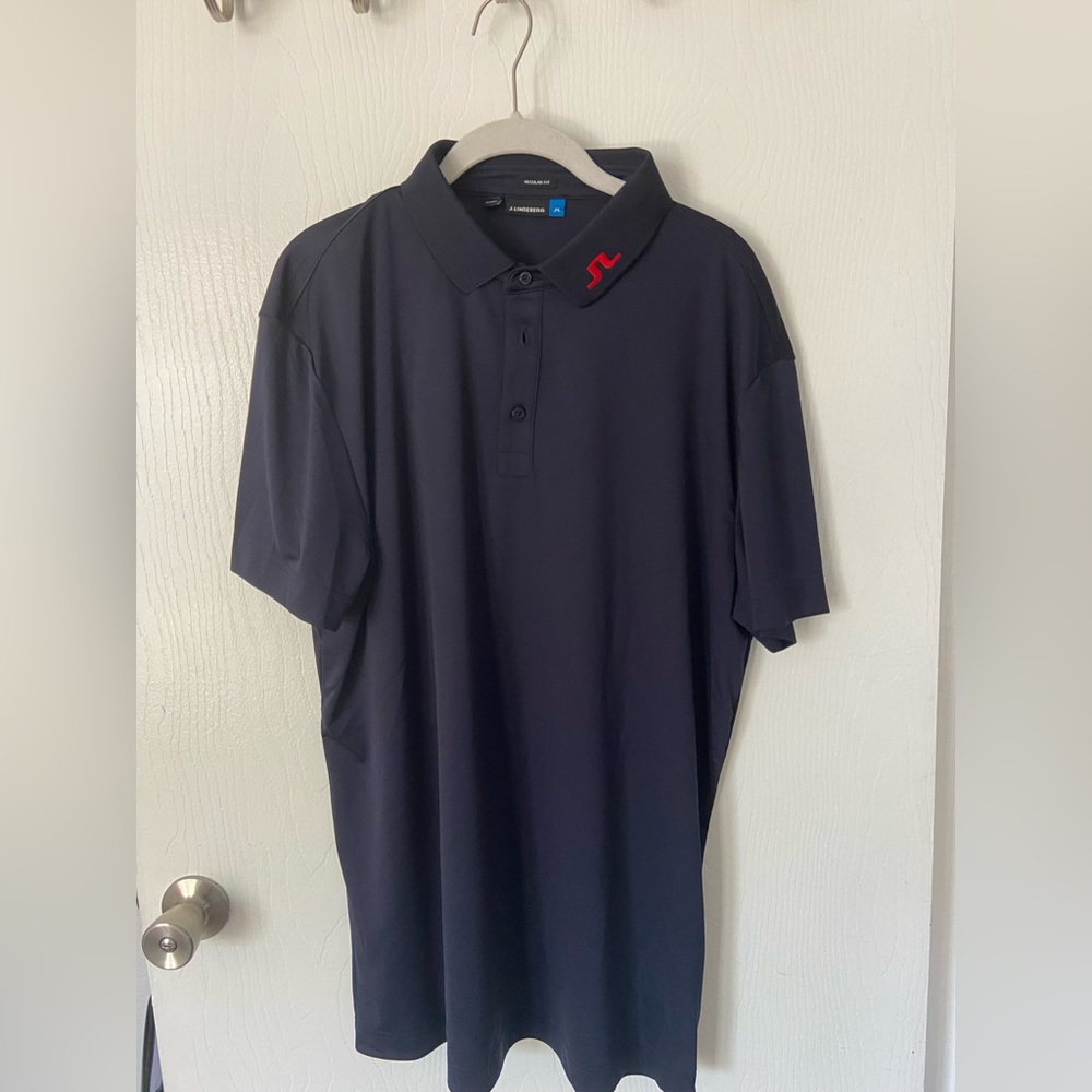 Navy and Red J. Lindeberg Men’s Golf Polo